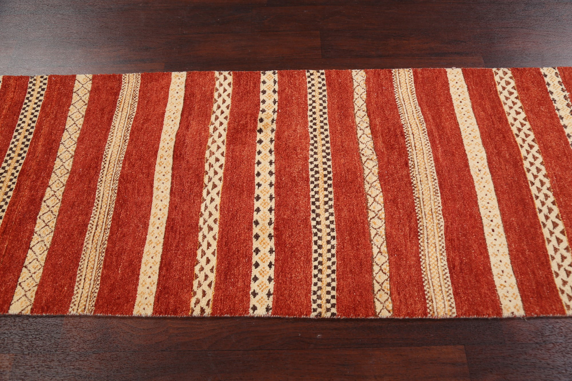 BLUE Gabbeh Bordered Oriental Runner Rug Hand-knotted Wool Modern Carpet 3x10 