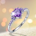 thumbnail image 2 of BNNG Natural Amethyst Zirconia Silver Ring Fashion Wedding Heart Shaped Ring Jewellery Silver Created Amethyst Filled Filigree Art Deco Statement Ring, 2 of 7