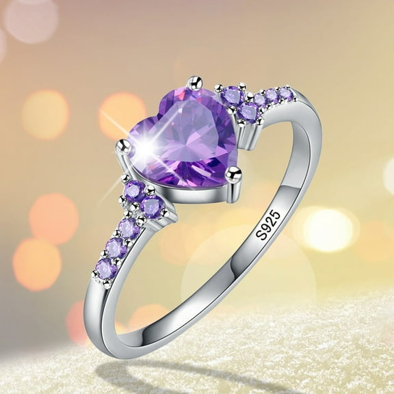 Mortilo Rings Natural Amethyst Zirconia Silver Ring Wedding Heart Shaped Ring Jewellery Purple 6 Jewelry & Watches Gift