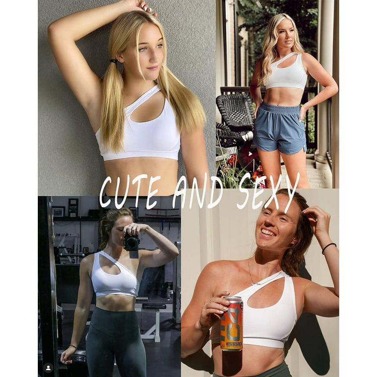 One Shoulder Sports Bra Removable Padded Yoga Top Post-Surgery Wirefree  Sexy Cute 
