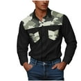 thumbnail image 3 of BiZtdJrK Men's Camo Work Shirts Long Sleeve Button Down Cargo Shirt Jacket with Two Pockets Outdoor Fishing Camping Tops Black XXXXL, 3 of 6