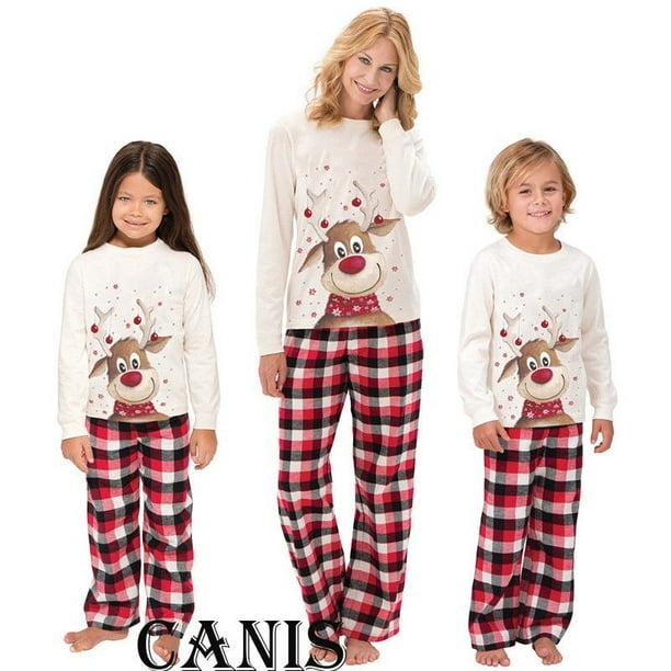 Family Matching Christmas Pajamas Set Baby Kids Sleepwear- White