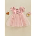thumbnail image 3 of Baby Toddler Girl Tulle Dress 6 12 18 24 Months 2T 3T 4T Puff Sleeve Square Neck Heart Print Loose Dress Toddler A-Line Dresses, 3 of 9