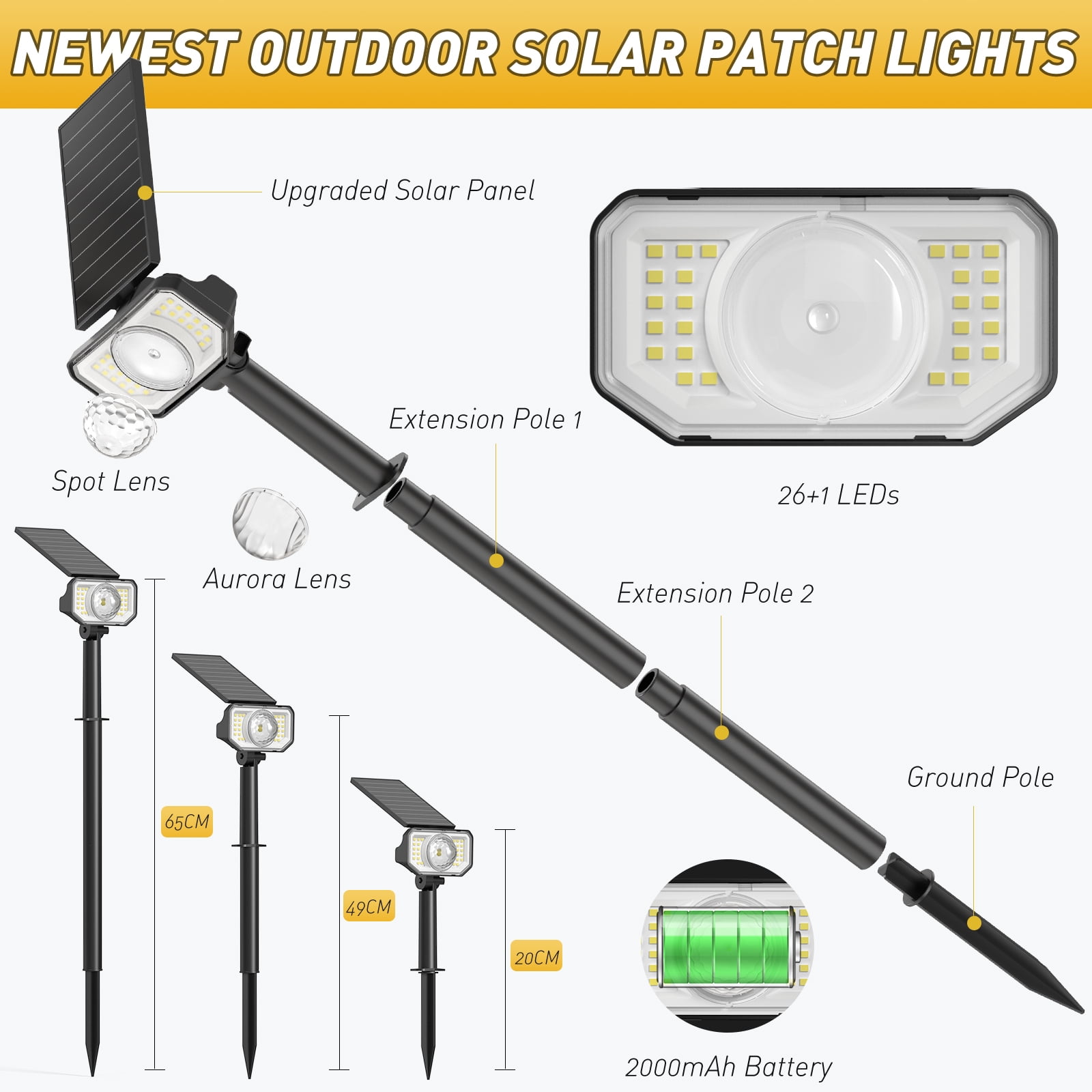 Quntis Solar Spotlights Outdoor, Adjustable Dual-Lens Solar Landscape Lights, IP65 Waterproof, 3 Brightness Modes & Auto-On/Off, High-Efficiency Solar Powered Spotlights for Yard, Pathway