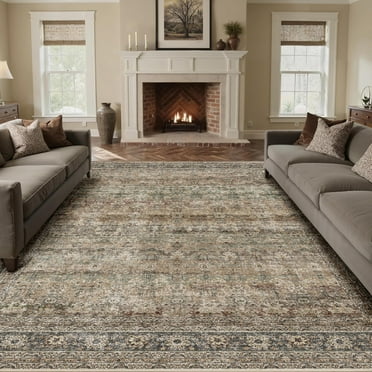 BERTHMEER Brown Vintage Large Area Rugs 10'x12' Clearance for Living Room Bedroom Office Dining Room Farmhouse Oriental Rugs Non Slip Traditional Distressed Rugs