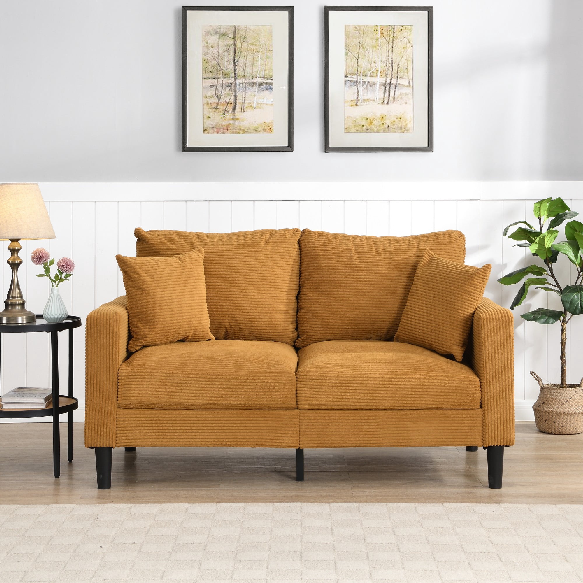 57" Loveseat Sofa Couch,Modern Upholstered Comfy Sofa with 2 Pillows for Living Room Bedroom Apartment Small Space,Orange