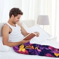 thumbnail image 4 of Uemuo Purple Flower Pattern Men's Wide Leg Palazzo Lounge Pants with Pockets Light Weight Loose Comfy Casual Pajama Pants-Large, 4 of 9