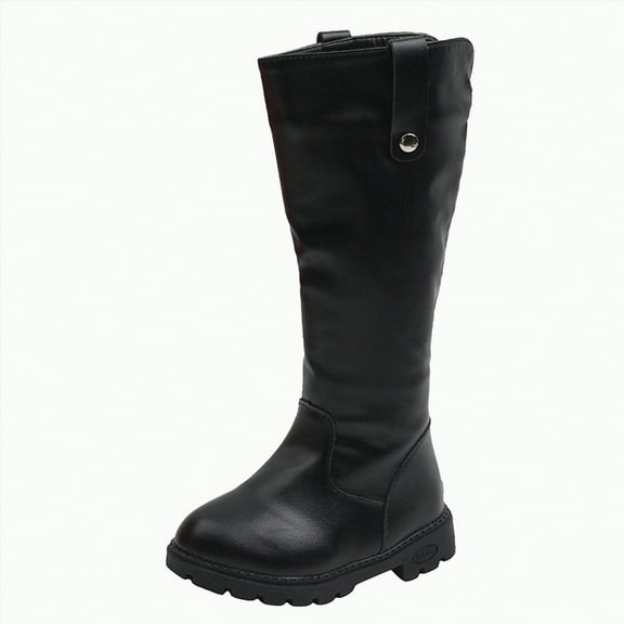 MYShe Toddler Winter Boots Girl Knee-High Boots Fall Boot For Girls Chunky Block High Heel Slouch Fashion Boot Round Toe Black,11