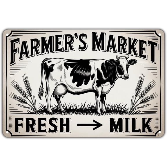Vintage Farm Fresh Milk Cow Metal Tin Sign Room Wall Decor 8 x 12 In