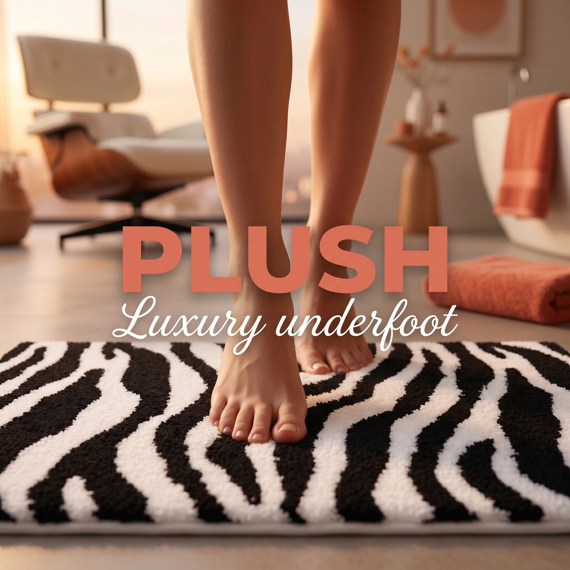 Unique Bargains Zebra Print Absorbent Non Slip Machine Washable Bath Mat Black 24" x 16"