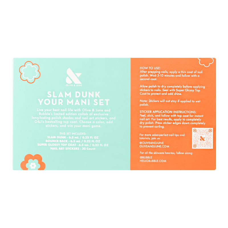 Olive & June + Bubble Slam Dunk Your Mani Set, Includes 3 Nail Polishes and Nail Art Stickers
