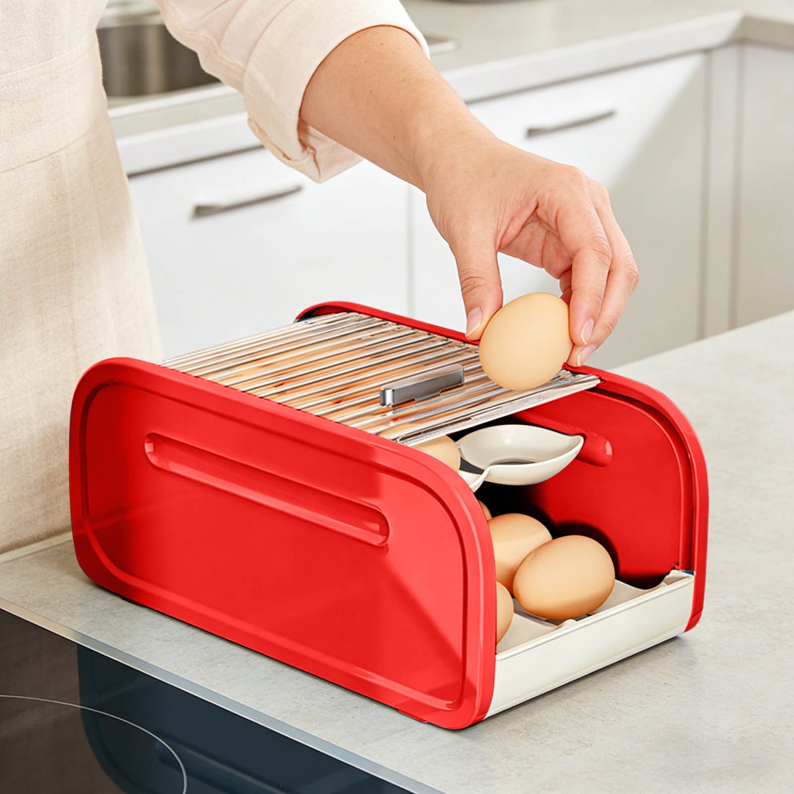 Refrigerator Egg Storage Rack Organizer - Automatic Rolling Rotating Egg Holder, Space Saving Expandable Kitchen Fridge Shelf for Eggs & Food Containers