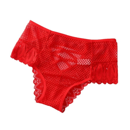 Jalioing Lace Thongs Underwear for Women Low Waisted G-Strings Panty Solid Color Breathable Panties (Small  Red)