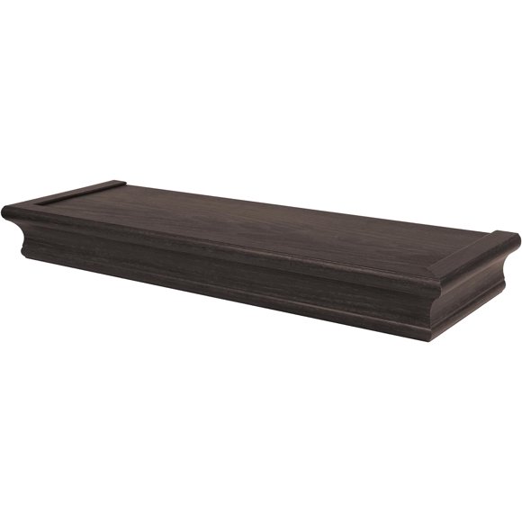 HIGH & MIGHTY Decorative Floating Shelf Holds up to 15lbs Easy Tool-Free Dry Wall Installation, 18", Espresso