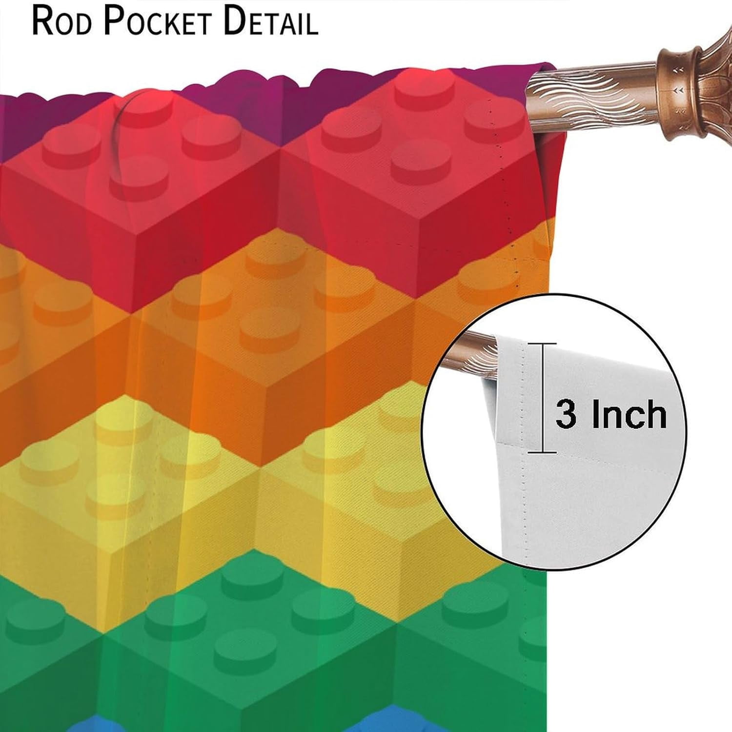 Kids Building Blocks Toy Curtains, Color Constructor Geometric Blocks Abstract Contour Colorful Plastic Brick Print Window Treatments Drapes for Bedroom Living Room 84x84in