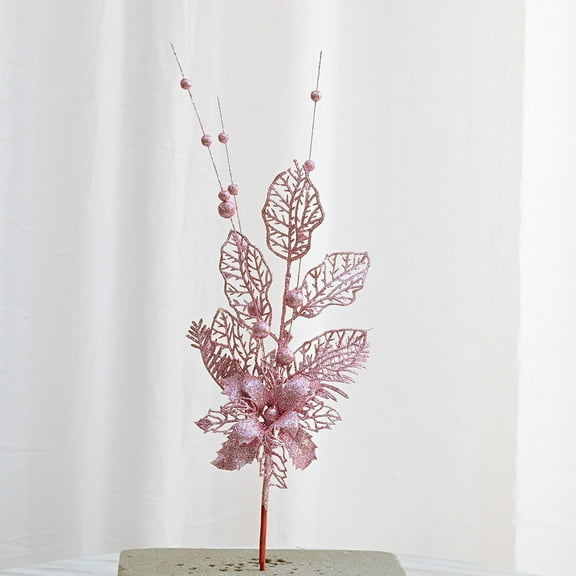 NAMZI 16.5 Inch Artificial Glitter Berry Stem Ornaments, 6 Pack Christmas Tree Ornaments, Decorative Bead Sticks, Glittery Twigs(Rose gold)