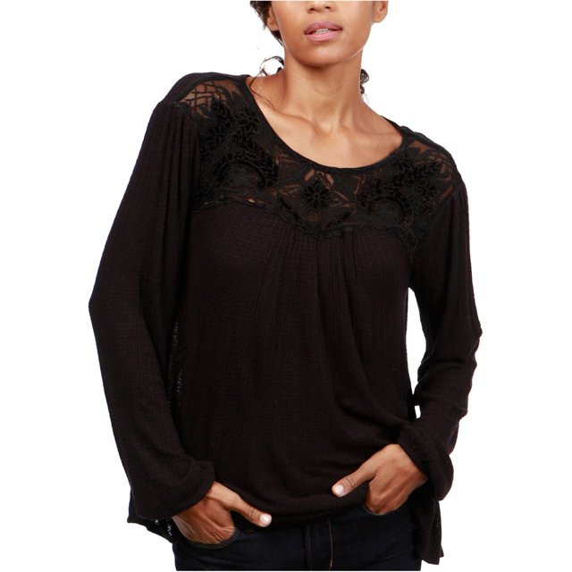 Blusa tipo túnica Lucky Brand en contraste para mujer negro grande