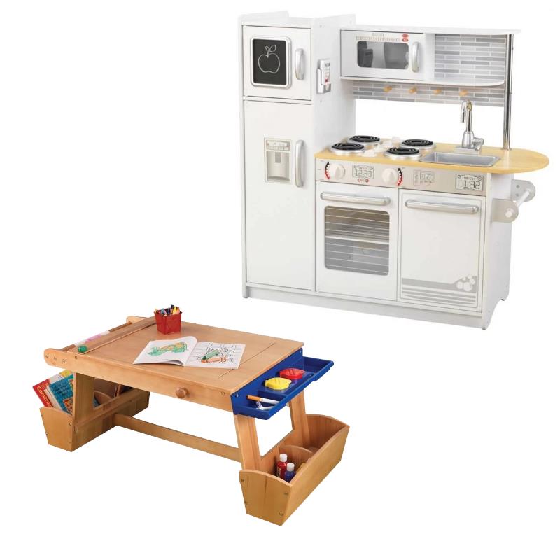 Tables and Chairs 2 Piece Kids Play Kitchen and Table with Drying Rack
