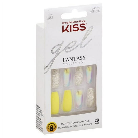 KISS Gel Fantasy Ready-to-Wear Press-On/Glue-On Gel Nails, Style “In Your Eyes”, Long Length Gel Nail Kit with 24 Mega , Pink Gel Glue, Manicure Stick, Mini File, and 28 Fake Nails ( PACK OF 2)