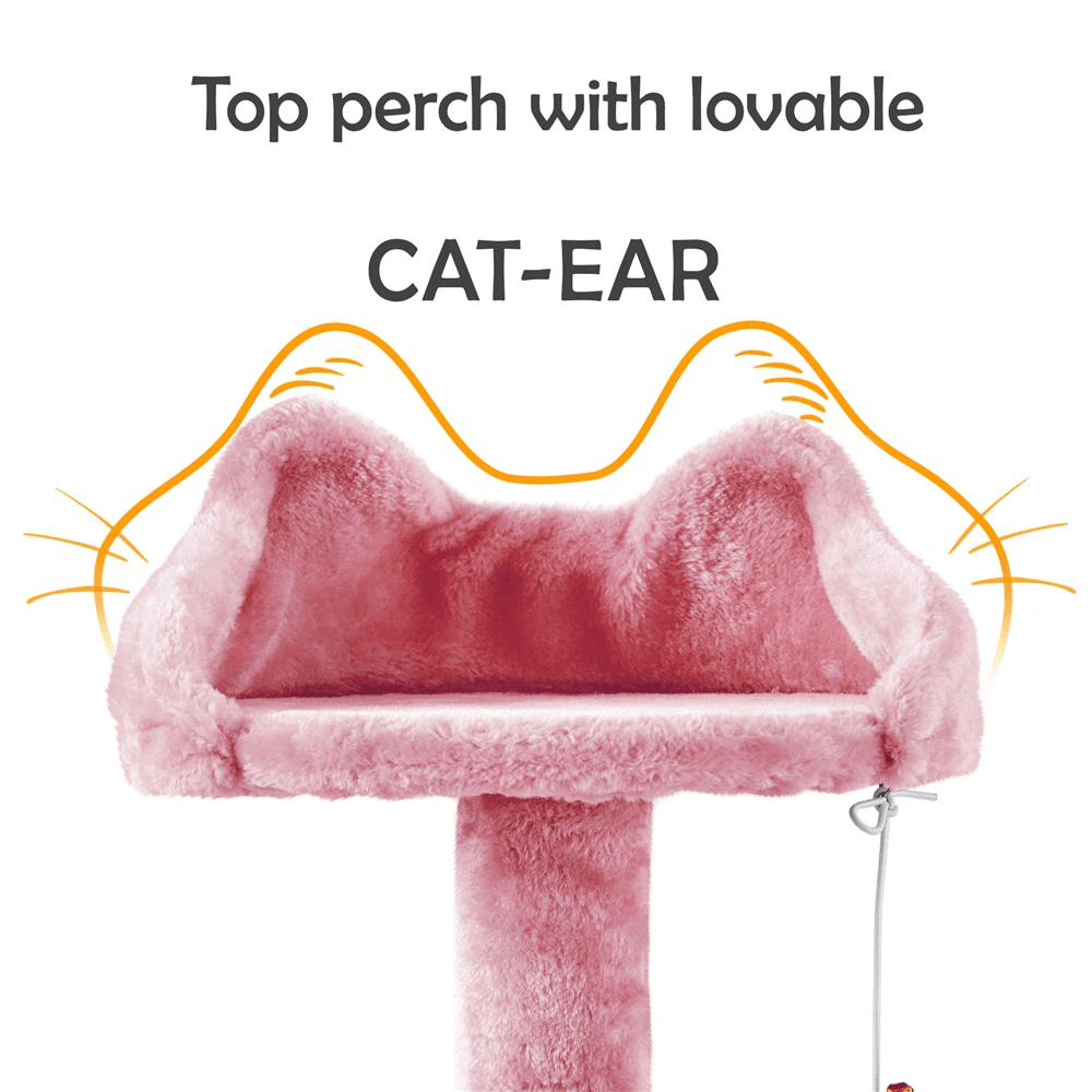 Alden Design 54" Double Condo Cat Tree with Scratching Post Tower, Pink