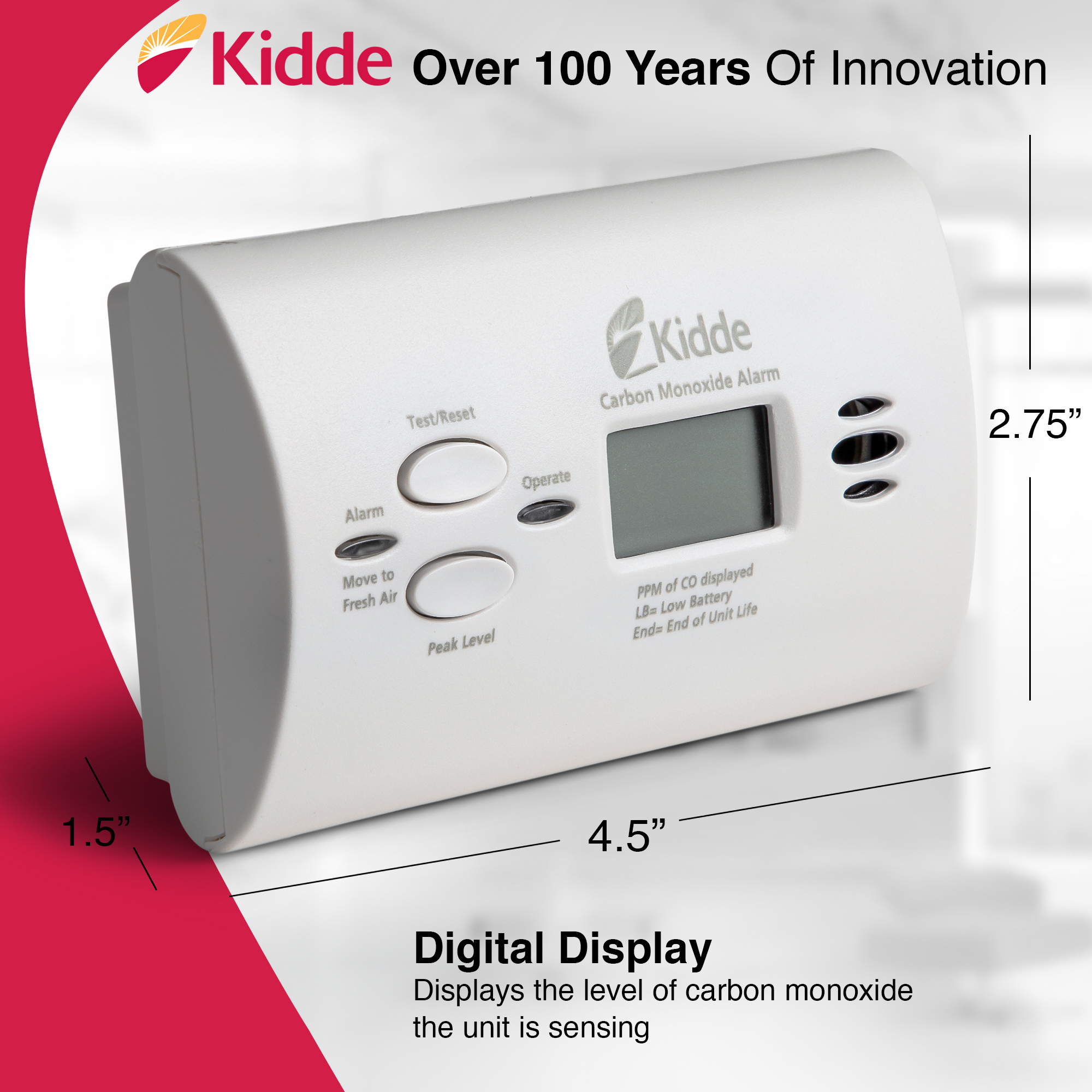 Kidde Battery Operated Carbon Monoxide Alarm with Digital Display KN-COPP-B-LPM - image 4 of 9