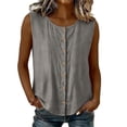 thumbnail image 3 of Womens Sleeveless Button Down Shirts Casual Solid Color Blouses Breathable Summer Crewneck Tank Tops,Sizes S-2XL, 3 of 10
