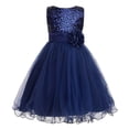 thumbnail image 1 of JerrisApparel Vestido de fiesta de tul con flores y malla de lentejuelas para niña (3T azul marino), 1 of 5
