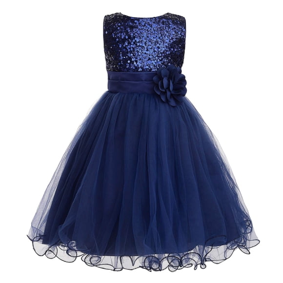 JerrisApparel Vestido de fiesta de tul con flores y malla de lentejuelas para niña (3T azul marino)