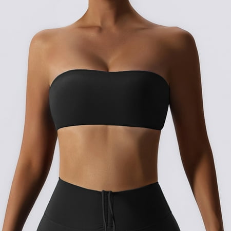 Sports Bra Women Fitness Bra Intimate Strapless Bustier Bandeau Breathable Wrapped Chest Fitness Tops Sports Underwear Yoga Bra (Advanced Black L)