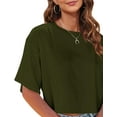 thumbnail image 2 of Women Half Sleeve Cropped T-Shirts Drop Shoulder Round Neck Crop Tops Casual Summer Solid Color Basic Tees, 2 of 8