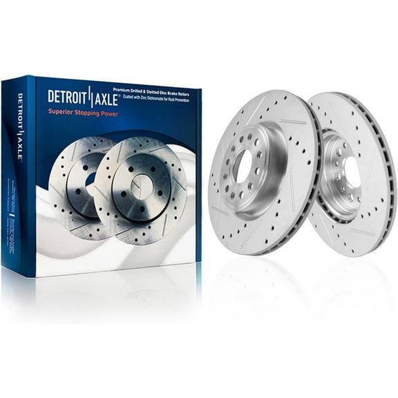 Detroit Axle - 14.76" inch Rear Drilled and Slotted Disc Brake Rotors Replacement for 2019-2025 Ram 1500