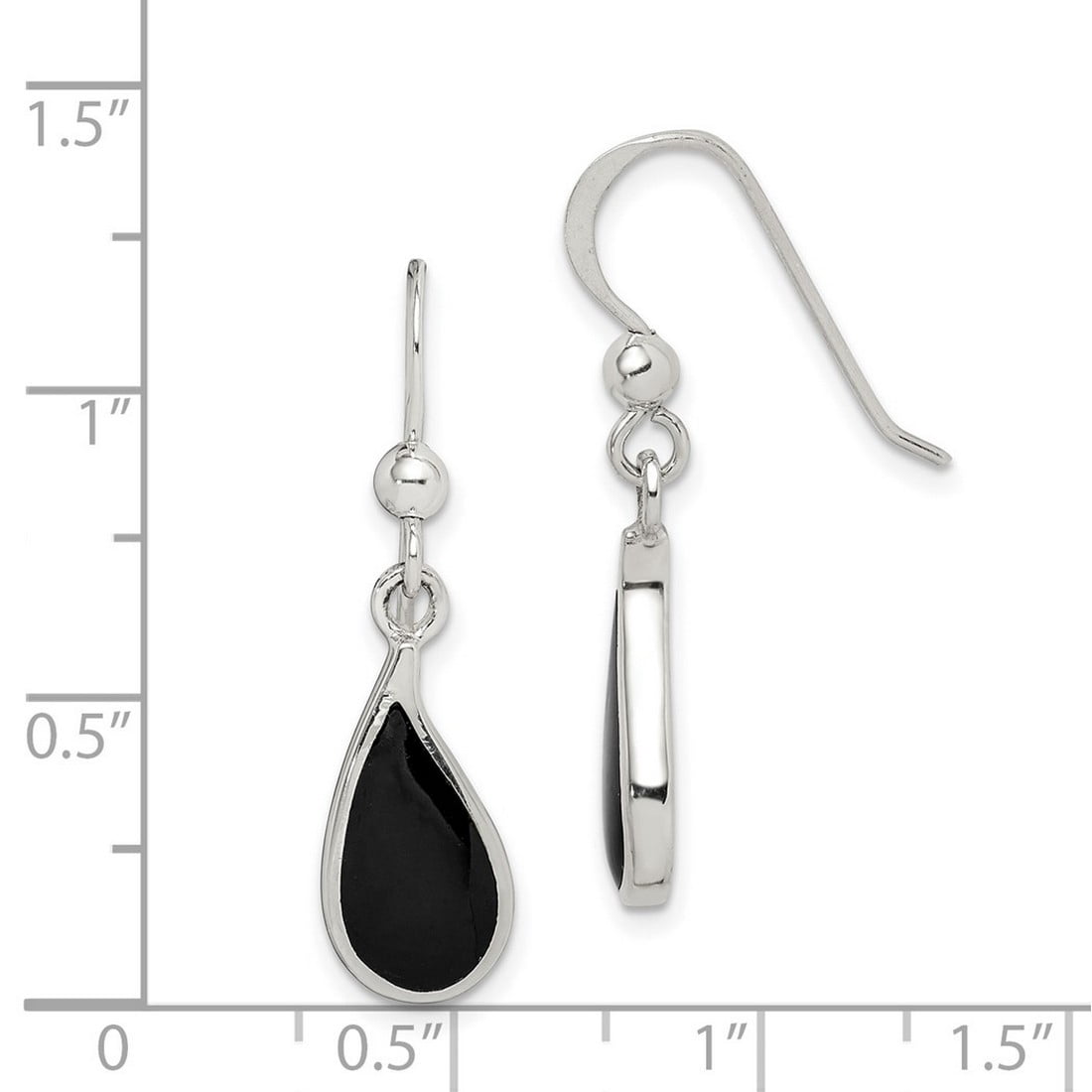 925 Sterling Silver Shepherd hook Simulated Onyx Earrings 31x7mm Wide Stud Earring for Women