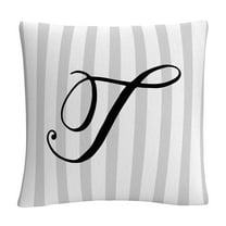Gray Striped Ornate Letter Script T By Abc 16 X 16 Decorative Throw Pillow