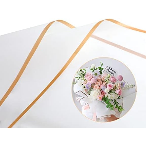 20 Sheets Gold Edge Flower Wrapping Paper,Waterproof Fresh Flower Packing Material Florist Bouquet Supplies DIY Craft Gift Packing,White