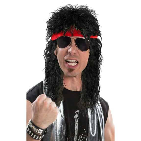 Black 80s Rocker Wig Costume Accessory