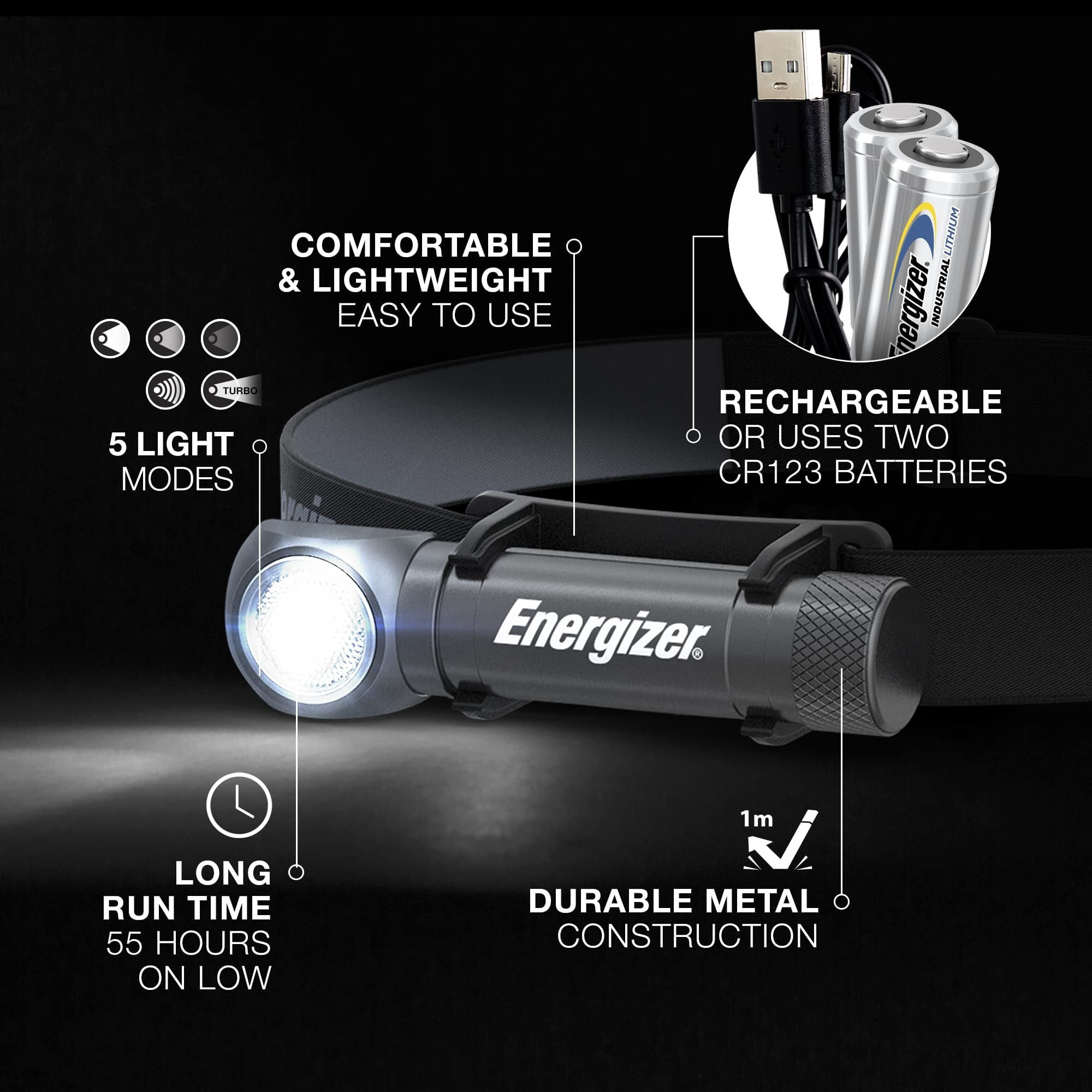 Energizer LED Headlamp Rechargeable X1000, Ultra Bright IPX4 Water Resistant Head Light, 1000 Lumen Turbo Mode, Headlamp for Outdoors, Power Outage Emergency, USB Cable Included