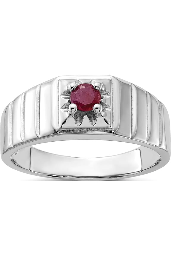 Sterling Silver Rhodium-Plated African Ruby Men's Ringsize 9 (Width 8.5 To 3.5) - Jbsp