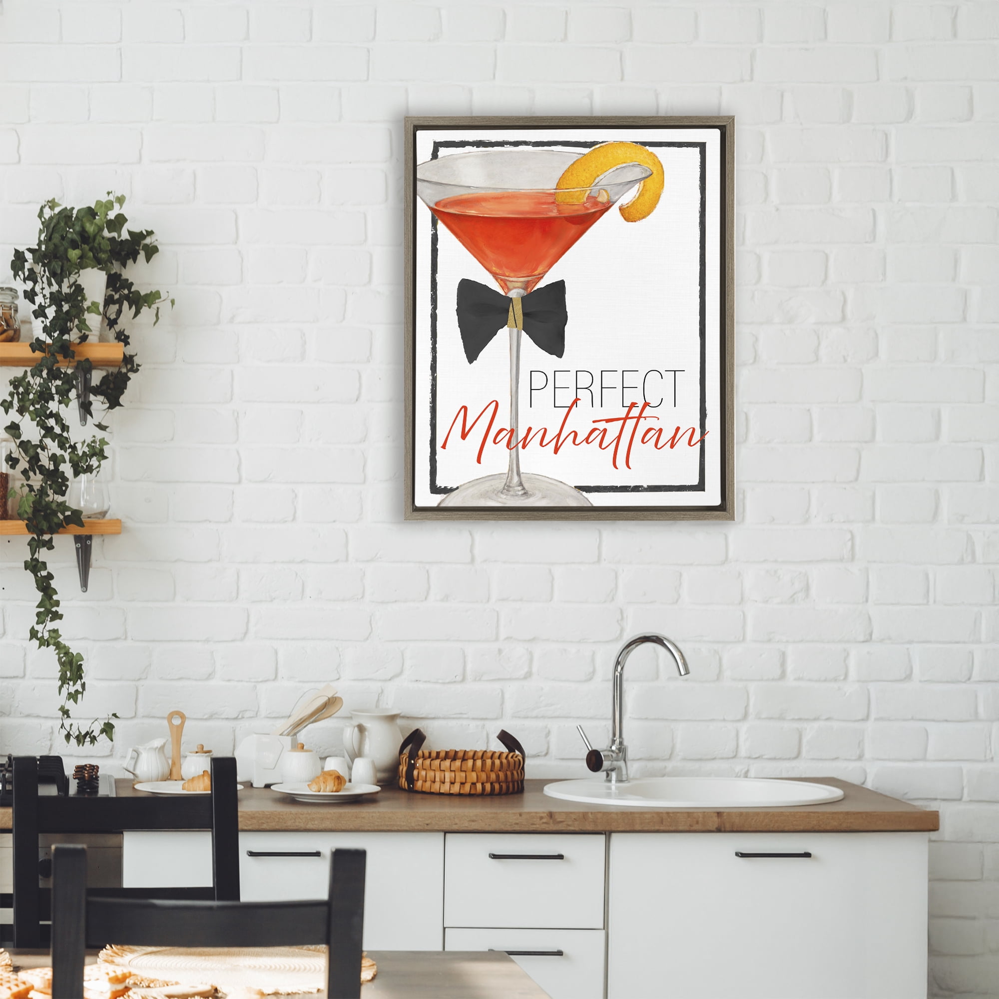 Stupell Industries Perfect Manhattan Cocktail Brown Framed Floater Canvas Wall Art, design by Lorenzo Collective