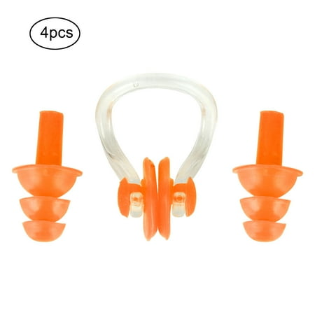 

4Pcs Waterproof Soft Silicone Swimming Earplugs Earmuff Nose Clips Clamp Set Tools(Orange) Reiche