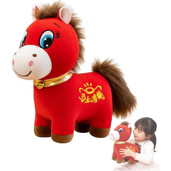 2026 Year of The Horse Stuffed Animals - Chinese New Year Plush Mascot Decorations, Red Zodiac Horse Plush Ornaments, Lunar New Years Gifts Blessing Souvenir (Happy,9.8 Inch)