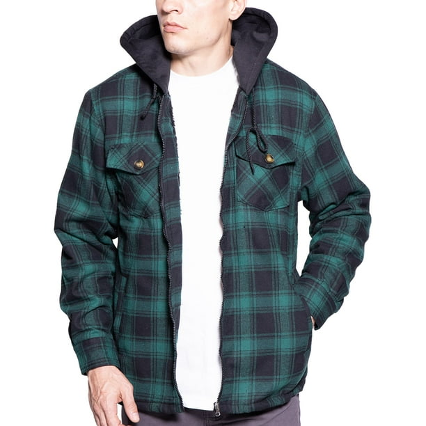 Visive - Flannel Hooded Jackets For Mens Zip Up Plaid Heavy Quilted ...