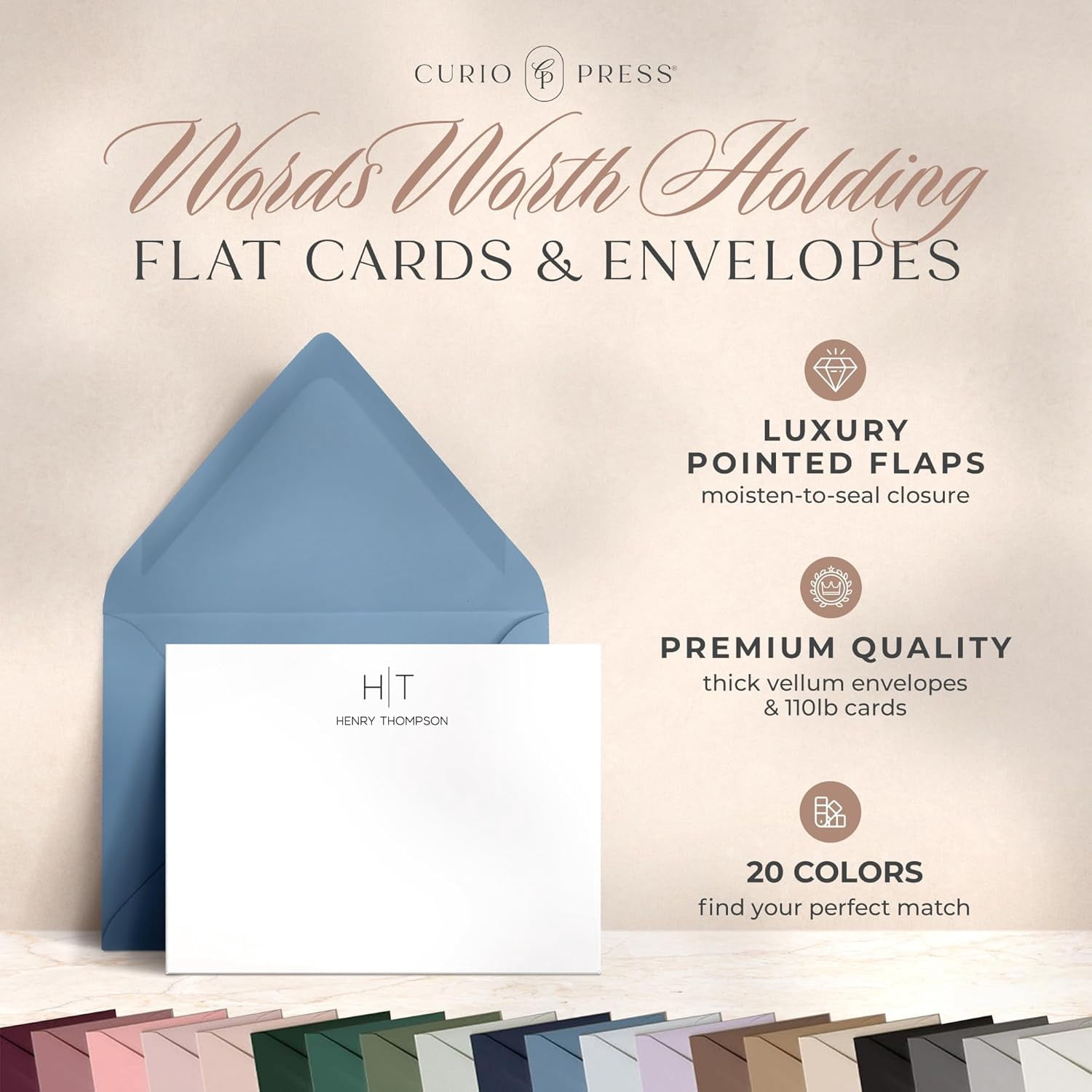 Personalized Stationery for Women & Men - A2 Flat Thank You Cards with Custom Notecards, Handmade Personalized Note Cards with Envelopes and Name, Custom Stationery - Thin Line Flat