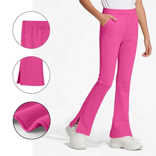 Pantalones de yoga acampanados de color liso para niñas, con bolsillos y cintura elástica, de poliéster, tallas medianas y grandes.