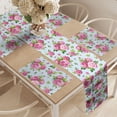 thumbnail image 2 of Ambesonne Summer Pink Table Runner & Placemats, Rose Flowers Bouquets, Placemat 4 pcs + Runner 14"x90", Pale Blue Lime Green, 2 of 2