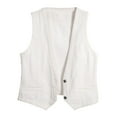 thumbnail image 3 of Kctiaxy White Vest Tops for Women Sleeveless V-Neck Causal Jean Vest Solid Color Button Down Versatile Fashion Tank Top Vest with Pockets, 3 of 5