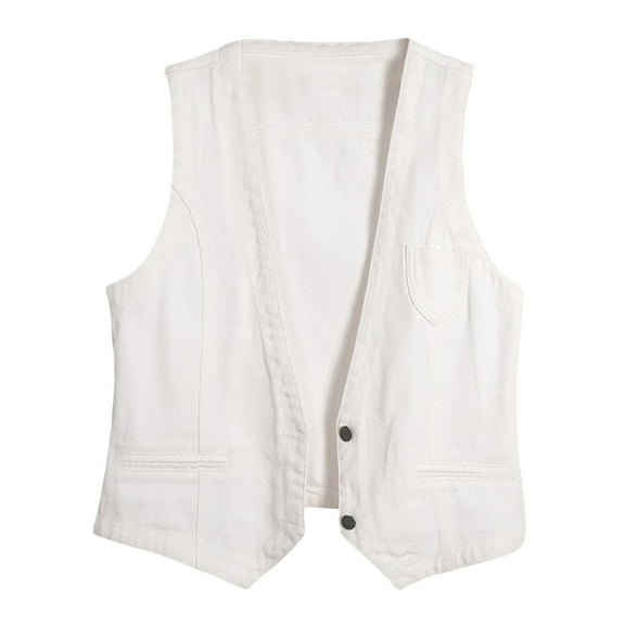 Waistcoat for Women Button Down Denim Vest Elegant Jacket Country Trendy Sleeveless Tops Casual V Neck Loose Y2K Jeans Jacket White XXL