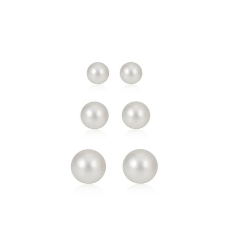 - TAZZA WOMEN'S WHITE FAUX PEARL SET OF 3 SILVER STUD EARRINGS