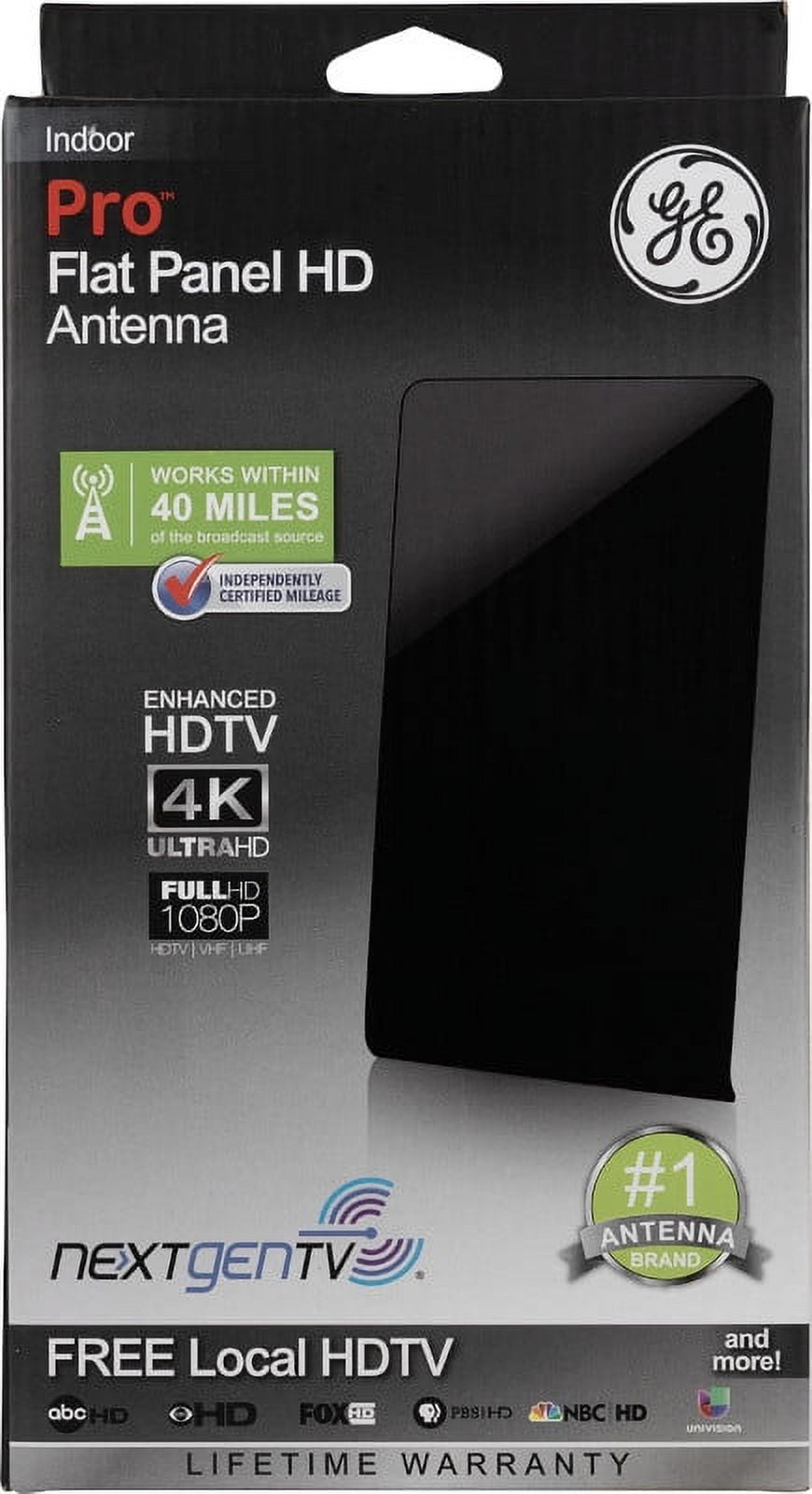 General Electric Flat Panel Indoor HDTV Antenna, 40-mile Range, VHF 1080P 4K, Black, 48283