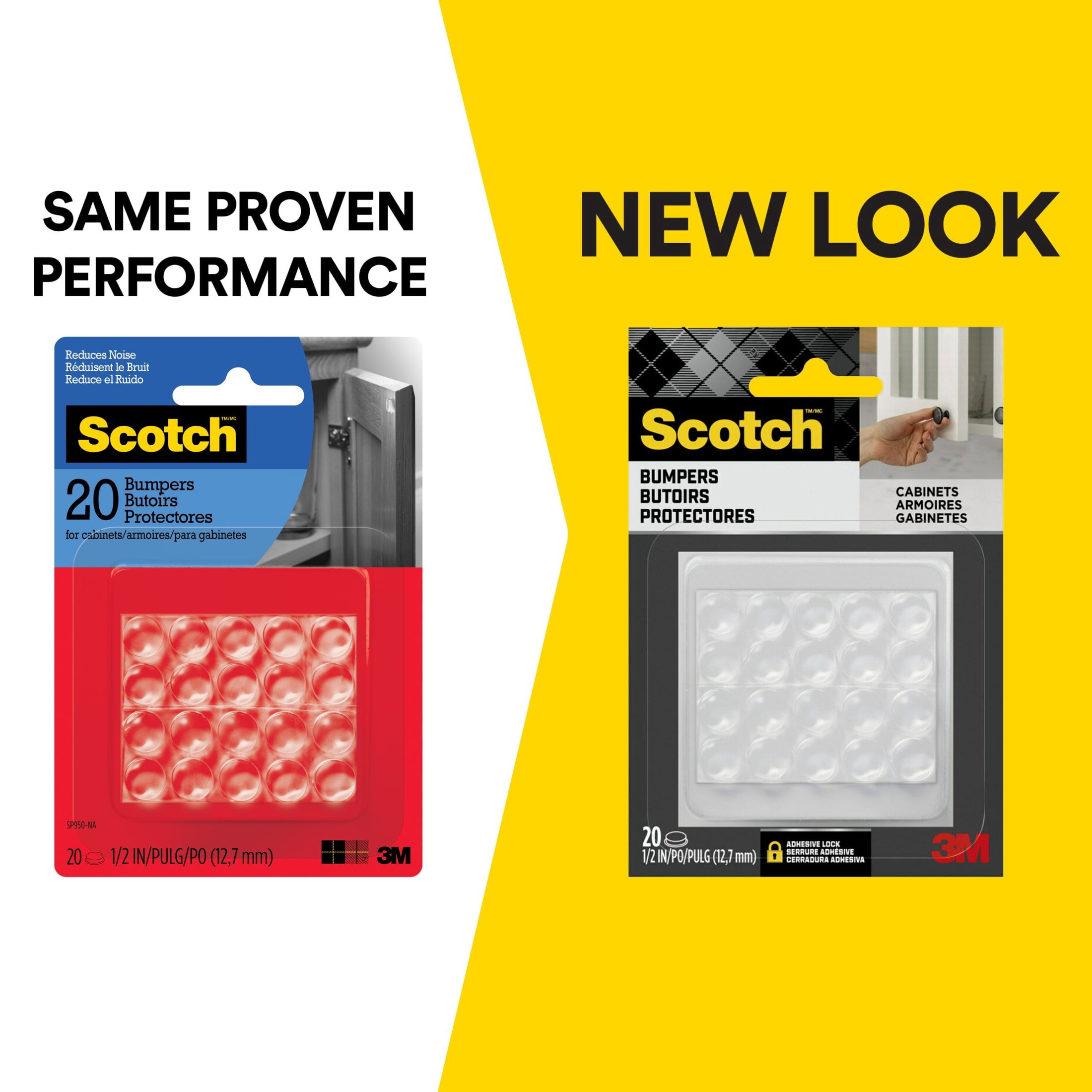 Scotch Adhesive Bumper Pads, Clear, Rubber Cabinet Door Stoppers, Self-Stick, 1/2 inch., 20 Pack