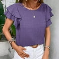 thumbnail image 6 of Fesfesfes Women's Casual Wrinkle Tops New Summer Short Ruffle Sleeves T-Shirt Round Neck Textured Fabric Flowy Tee Solid Color Outdoor(Purple,L), 6 of 7